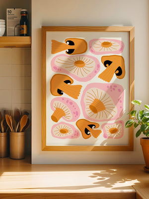 Golden Mushroom Pattern Plakat - 21 x 29.7 cm - Nellastore