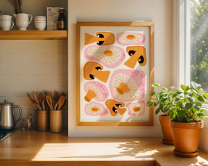Golden Mushroom Pattern Plakat - 21 x 29.7 cm - Nellastore