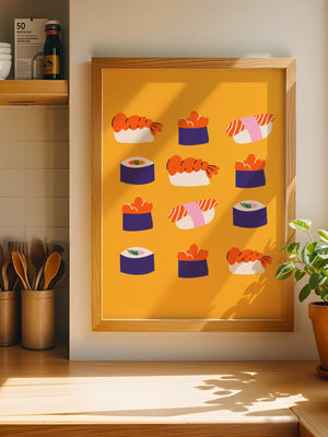 Golden Sushi Pattern Plakat - 21 x 29.7 cm - Nellastore