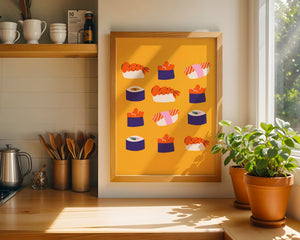 Golden Sushi Pattern Plakat - 21 x 29.7 cm - Nellastore