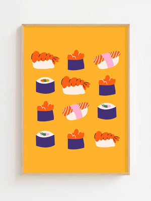 Golden Sushi Pattern Plakat - 21 x 29.7 cm - Nellastore