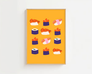 Golden Sushi Pattern Plakat - 21 x 29.7 cm - Nellastore