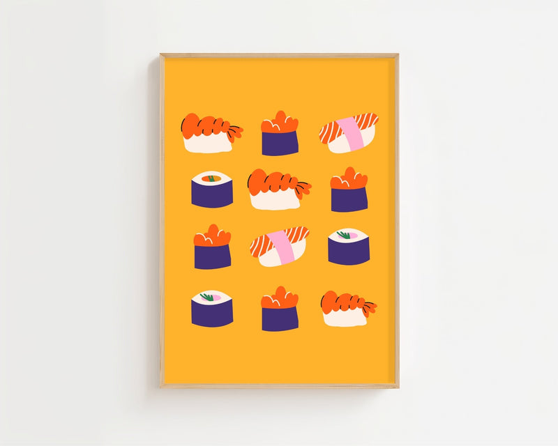 Golden Sushi Pattern Plakat - 21 x 29.7 cm - Nellastore