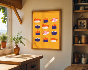 Golden Sushi Pattern Plakat - 21 x 29.7 cm - Nellastore