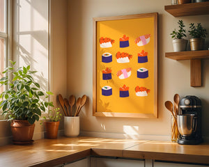 Golden Sushi Pattern Plakat - 21 x 29.7 cm - Nellastore