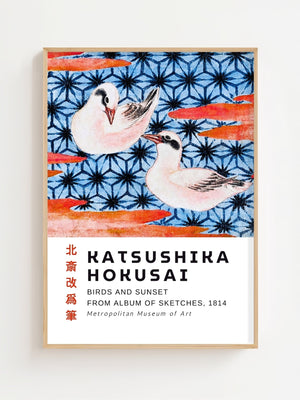 Kaisushika Hokusai - Birds And Sunset Plakat - 21 x 29.7 cm (A4) - Nellastore