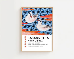 Kaisushika Hokusai - Birds And Sunset Plakat - 21 x 29.7 cm (A4) - Nellastore