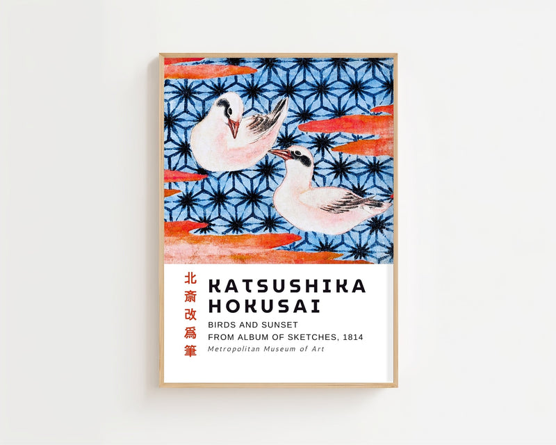 Kaisushika Hokusai - Birds And Sunset Plakat - 21 x 29.7 cm (A4) - Nellastore