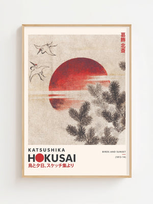 Kaisushika Hokusai - Birds And Sunset Plakat II - 21 x 29.7 cm (A4) - Nellastore