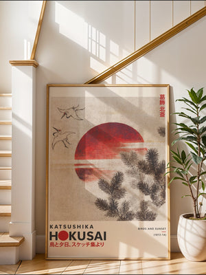 Kaisushika Hokusai - Birds And Sunset Plakat II - 21 x 29.7 cm (A4) - Nellastore