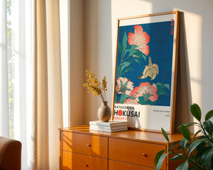 Kaisushika Hokusai - Canary and Peonies Plakat - 21 x 29.7 cm (A4) - Nellastore