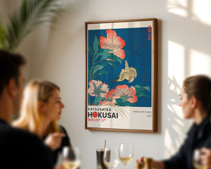Kaisushika Hokusai - Canary and Peonies Plakat - 21 x 29.7 cm (A4) - Nellastore