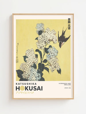 Kaisushika Hokusai - Hydrangea and swallow Plakat - 21 x 29.7 cm (A4) - Nellastore