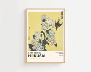 Kaisushika Hokusai - Hydrangea and swallow Plakat - 21 x 29.7 cm (A4) - Nellastore