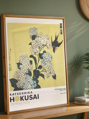 Kaisushika Hokusai - Hydrangea and swallow Plakat - 21 x 29.7 cm (A4) - Nellastore