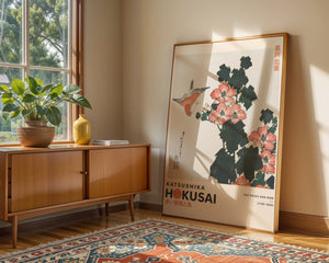 Kaisushika Hokusai - Red Roses and Bird Plakat - 21 x 29.7 cm (A4) - Nellastore