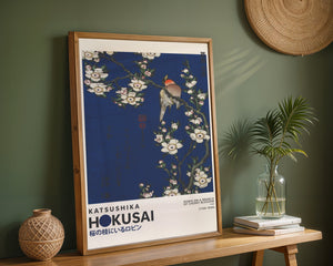 Kaisushika Hokusai - Robin on a Branch of Cherry Blossom Plakat - 21 x 29.7 cm (A4) - Nellastore