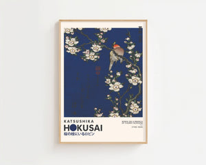 Kaisushika Hokusai - Robin on a Branch of Cherry Blossom Plakat - 21 x 29.7 cm (A4) - Nellastore
