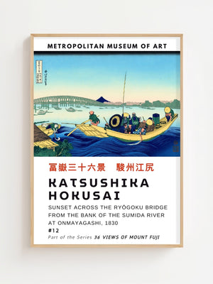 Kaisushika Hokusai - Sunset Across The Ryógoku Bridge From The Bank Of The Sumida River At Onmayagashi Plakat - 21 x 29.7 cm (A4) - Nellastore