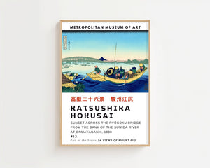 Kaisushika Hokusai - Sunset Across The Ryógoku Bridge From The Bank Of The Sumida River At Onmayagashi Plakat - 21 x 29.7 cm (A4) - Nellastore