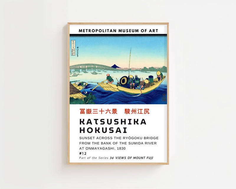 Kaisushika Hokusai - Sunset Across The Ryógoku Bridge From The Bank Of The Sumida River At Onmayagashi Plakat - 21 x 29.7 cm (A4) - Nellastore