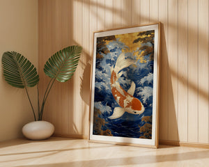 Koi Fish In Waves Plakat - 21 x 29.7 cm (A4) - Nellastore
