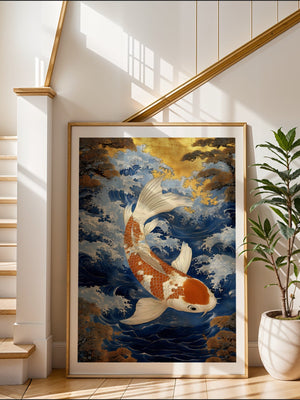Koi Fish In Waves Plakat - 21 x 29.7 cm (A4) - Nellastore