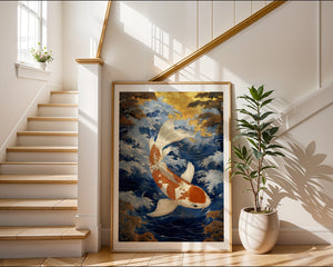 Koi Fish In Waves Plakat - 21 x 29.7 cm (A4) - Nellastore