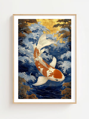 Koi Fish In Waves Plakat - 21 x 29.7 cm (A4) - Nellastore