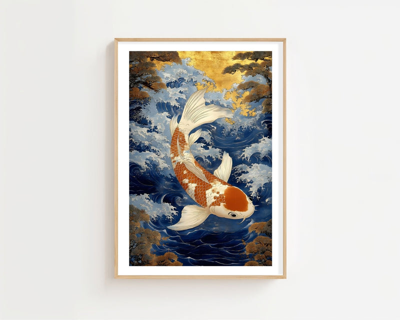 Koi Fish In Waves Plakat - 21 x 29.7 cm (A4) - Nellastore