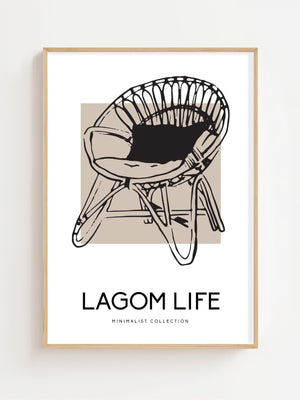 Lagom Life Rattan Chair Plakat - 21 x 29.7 cm - Nellastore