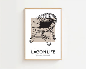 Lagom Life Rattan Chair Plakat - 21 x 29.7 cm - Nellastore