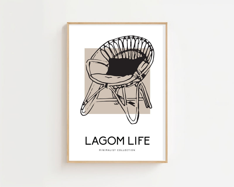 Lagom Life Rattan Chair Plakat - 21 x 29.7 cm - Nellastore