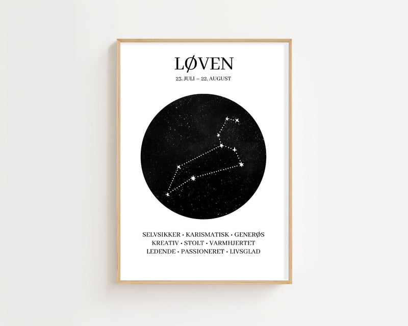 Løven Stjernetegn Plakat - 21 x 29.7 cm - Nellastore