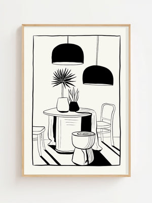 Monochrome Dining Mood Plakat - 21 x 29.7 cm - Nellastore