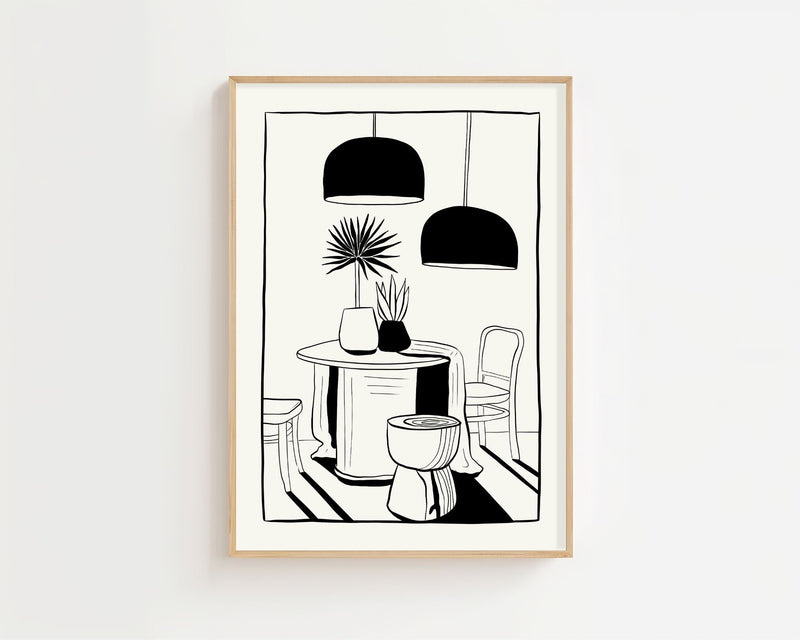 Monochrome Dining Mood Plakat - 21 x 29.7 cm - Nellastore