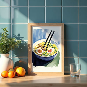 Noodle Bowl Watercolor Plakat - 21 x 29.7 cm (A4) - Nellastore