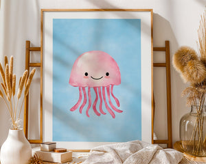 Pink Jellyfish Plakat - 21 x 29.7 cm (A4) - Nellastore