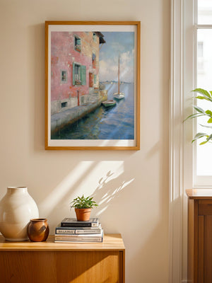 Pink Mediterranean House Plakat - 21 x 29.7 cm (A4) - Nellastore