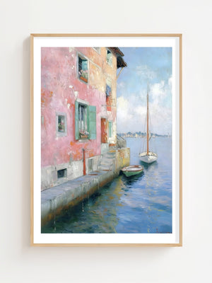 Pink Mediterranean House Plakat - 21 x 29.7 cm (A4) - Nellastore