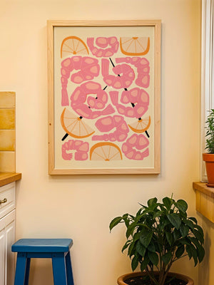 Pink Shrimp Lemon Plakat - 21 x 29.7 cm - Nellastore