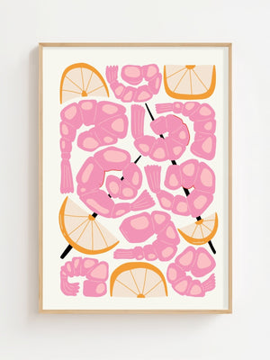 Pink Shrimp Lemon Plakat - 21 x 29.7 cm - Nellastore