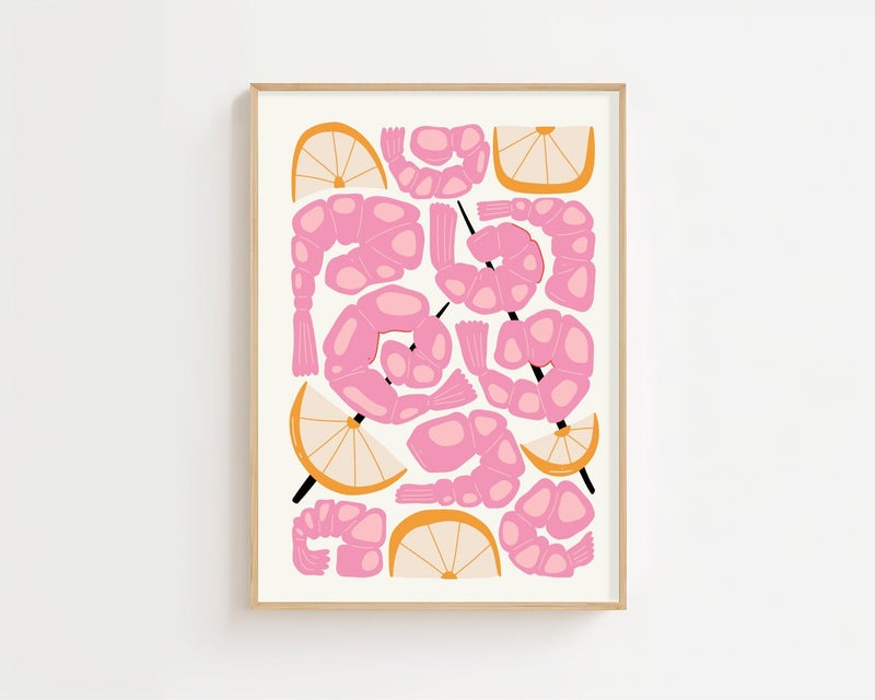 Pink Shrimp Lemon Plakat - 21 x 29.7 cm - Nellastore