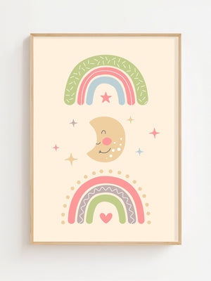 Rainbow And Moon Plakat - 21 x 29.7 cm (A4) - Nellastore