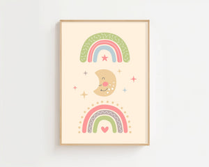 Rainbow And Moon Plakat - 21 x 29.7 cm (A4) - Nellastore