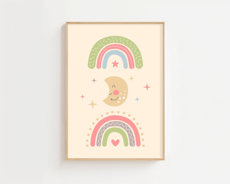 Rainbow And Moon Plakat - 21 x 29.7 cm (A4) - Nellastore