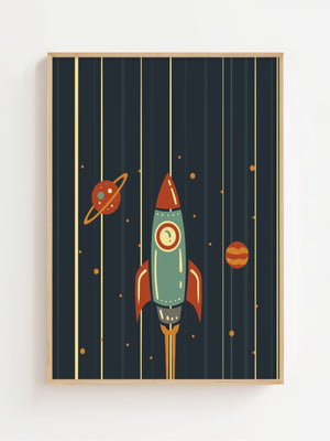 Retro Rocket Night Plakat - 21 x 29.7 cm (A4) - Nellastore