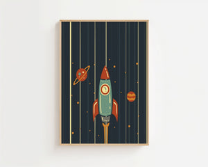 Retro Rocket Night Plakat - 21 x 29.7 cm (A4) - Nellastore
