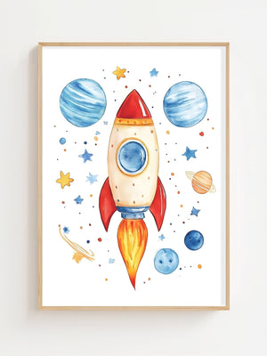 Rocket In Space Plakat - 21 x 29.7 cm (A4) - Nellastore