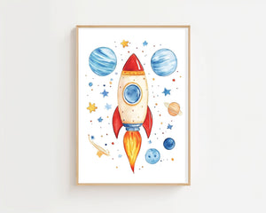Rocket In Space Plakat - 21 x 29.7 cm (A4) - Nellastore